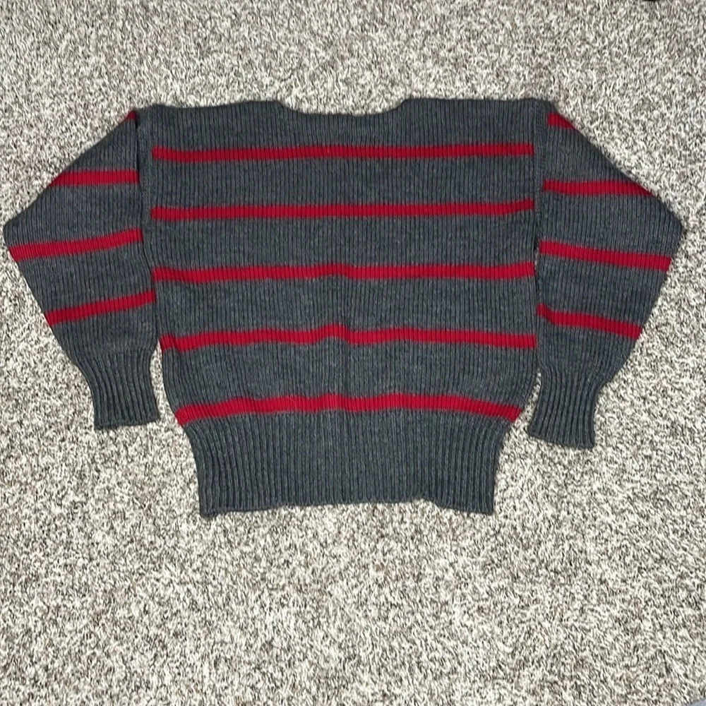 Vintage POLO RALPH LAUREN Gray Red Wool CROWN CREST Embroidered SWEATER Mens XL